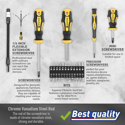 43PCS Manual Ratchet Screwdriver Set 1/4 Inch Multi Bit for Home DIY Repair Use