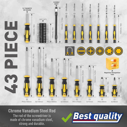 43PCS Manual Ratchet Screwdriver Set 1/4 Inch Multi Bit for Home DIY Repair Use