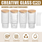 4PCS 11OZ Juice Cup with Lid and Straw Creative Glass Drink Cup for Home Office