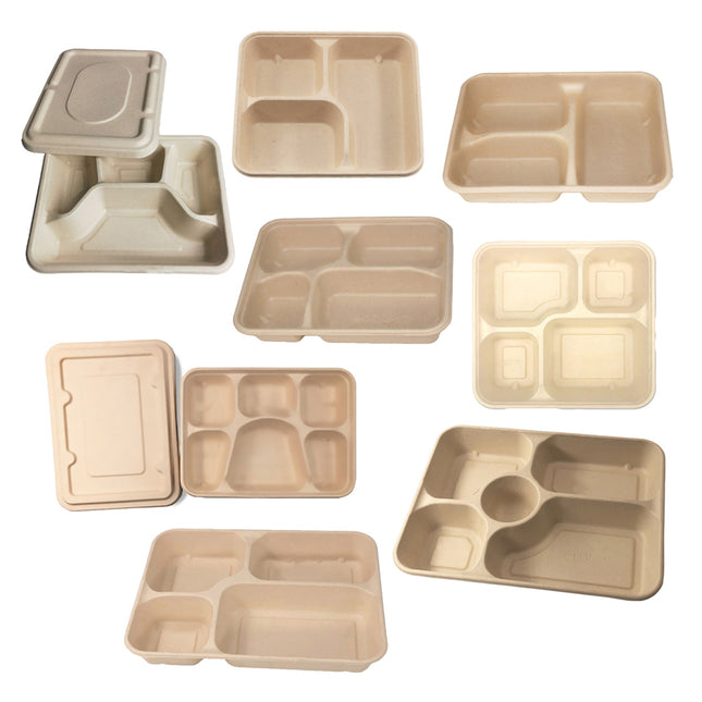 25/50pcs Biodegradable Lunch Box Microwaveable Tray with Compartment Paper Lid