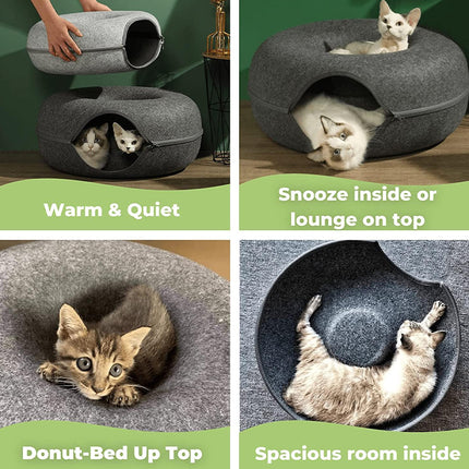 Felt Cat Tunnel Bed Round Donut Cave Nest for Kittens and Small Pets 60x30cm