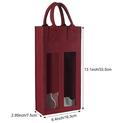 5PCS Handheld Wine Gift Bags Double-Bottle Design with Clear Window Portable