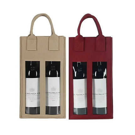 5PCS Handheld Wine Gift Bags Double-Bottle Design with Clear Window Portable