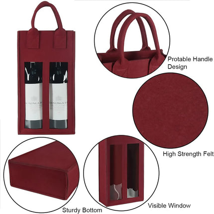 5PCS Handheld Wine Gift Bags Double-Bottle Design with Clear Window Portable