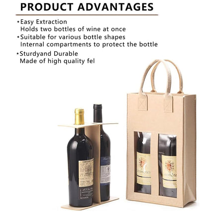 5PCS Handheld Wine Gift Bags Double-Bottle Design with Clear Window Portable