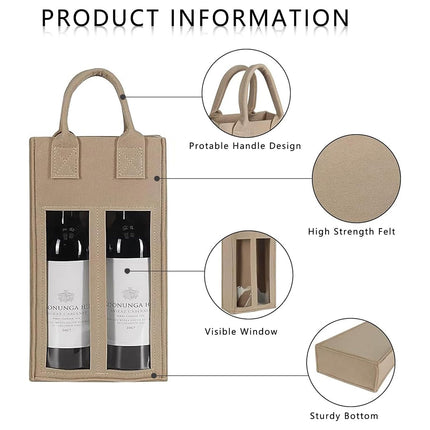 5PCS Handheld Wine Gift Bags Double-Bottle Design with Clear Window Portable