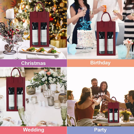 5PCS Handheld Wine Gift Bags Double-Bottle Design with Clear Window Portable