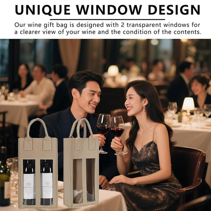 5PCS Handheld Wine Gift Bags Double-Bottle Design with Clear Window Portable