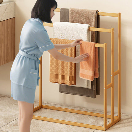 Bamboo Floor Standing Towel Rack Durable Space Saving for Bathroom Bedroom Use