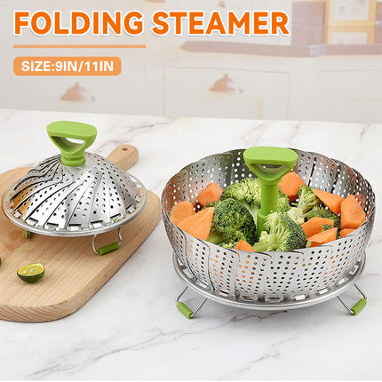 Folding Stainless Steel Steamer Basket Expandable Safe Durable Easy To Use