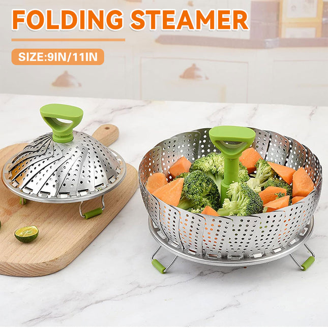 Folding Stainless Steel Steamer Basket Expandable Safe Durable Easy To Use