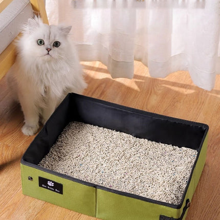 Portable Cat Litter Box Foldable Green Travel Toilet for Car Outdoor Pet Use