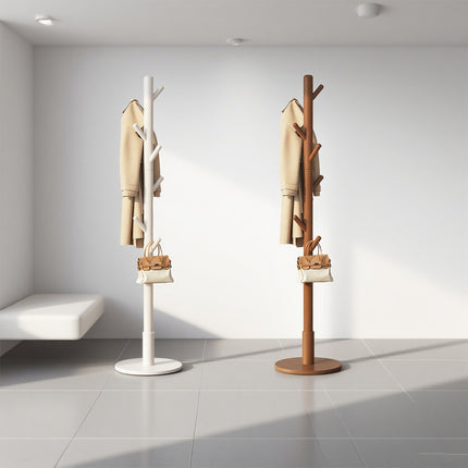 Floor Coat Rack with 8 Hooks Space Saving Standing Clothes Hanger Organiser