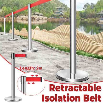 2M Retractable Isolation Barrier Belt 1 Post Anti-Slip Base Waterproof Durable