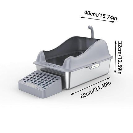Stainless Steel Litter Box Durable Cat Litter Pan Open Design for Easy Cleaning