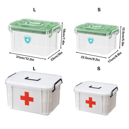 Medicine Storage Box Transparent Multi Layer First Aid 2 Sizes 2 Colours
