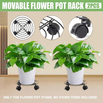 2PCS Mobile Plant Stand with Brake Wheels Adjustable for Potted Plants Easy Move