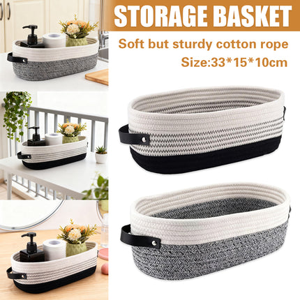 Oval Leather Handle Storage Basket Durable Fabric for Bedroom Closet Organizing