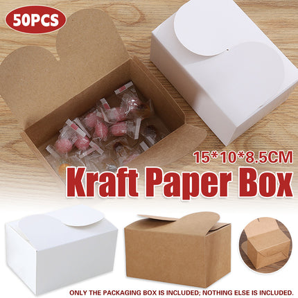 50PCS Foldable Gift Paper Boxes 15x10x8.5cm Khaki White for Party Wedding Use