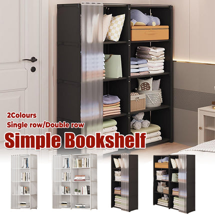 Simple Bookshelf Storage Rack with Dust Proof Curtain for Bedroom Living Room