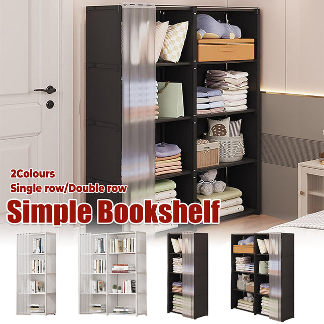 Simple Bookshelf Storage Rack with Dust Proof Curtain for Bedroom Living Room