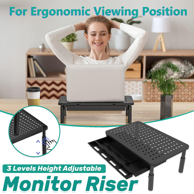 Monitor Stand Riser Aluminium 3 Level Laptop Desk Organiser Non Slip Black