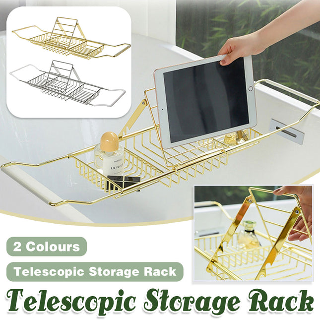 Bathtub Rack Bathroom Storage Shelf Telescopic Adjustable Organiser Tray Home