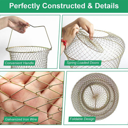 Folding Fish Trap Mesh Cage Portable Fishing Net Guard Pocket for Catching Fish