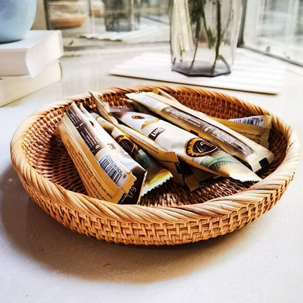 Rattan Woven Pastry Tray Desktop Storage Box Decorative Durable For Home Kitchen