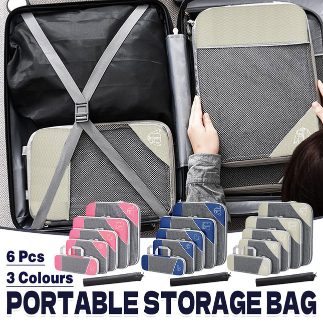 6PCS Compression Packing Cubes Expandable Luggage Storage Bag Travel Packing Bag