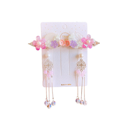 2Pcs Hanfu Flower Hair Clip Pearl Tassel Butterfly Hairpin Female/Children Party - Aimall