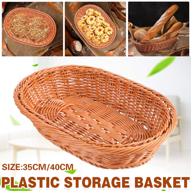 Imitation Rattan Plastic Basket Bread Fruit Vegetable Snack Storage Display Bin