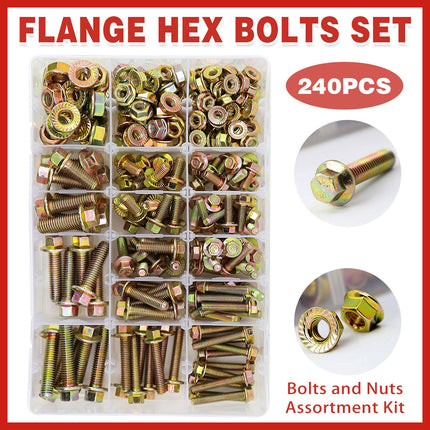 240pcs 8.8 Grade Carbon Steel Flange Hex Bolt Nut Kit M5 M6 M8 with Case