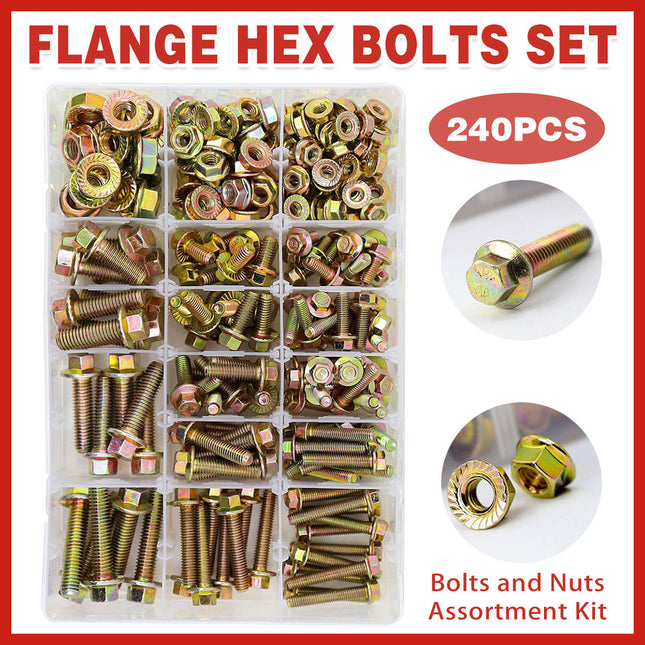 240pcs 8.8 Grade Carbon Steel Flange Hex Bolt Nut Kit M5 M6 M8 with Case