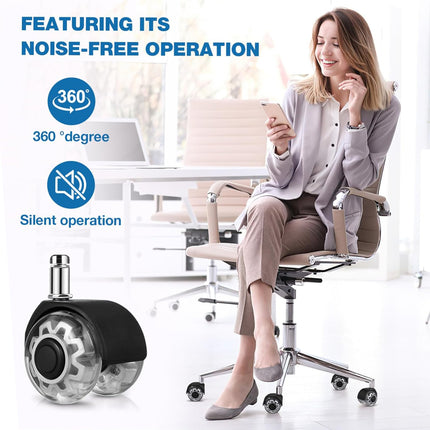 5PCS Silent Office Chair Caster Wheels Transparent Double Roller Replacement Set