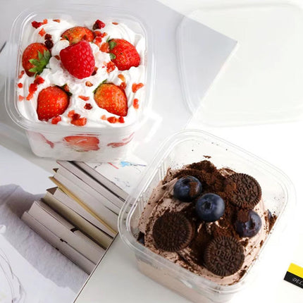 100PCS Dessert Box Mousse Cake Box Bakery Packaging Container Transparent Square