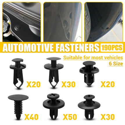 190PCS Plastic Car Fastener 6 Sizes for Auto Body Fender Bumper Trim Accessories