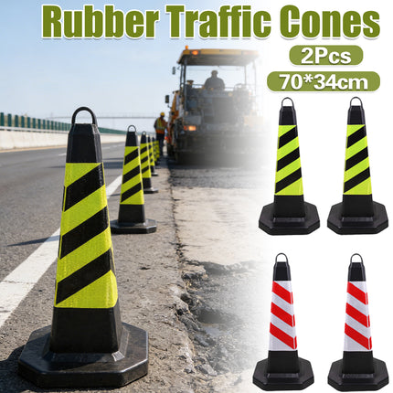 2PCS Road Rubber Traffic Cone Safety Cone Flexible Resilient for Construction