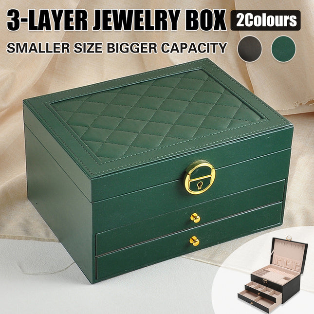 Jewelry Organizer Box 3 Layer leather Storage Case for Rings Earrings Necklaces