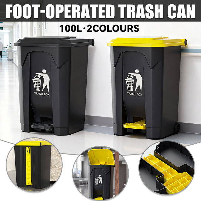 Pedal Trash Can with Lid 100L Large Capacity Durable for Kitchen Office Bathroom