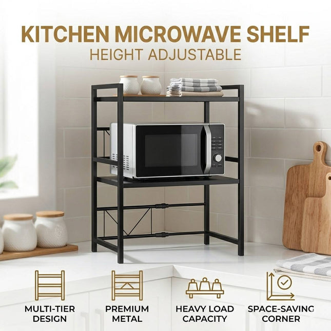 Adjustable Black Metal Kitchen Microwave Storage Shelf