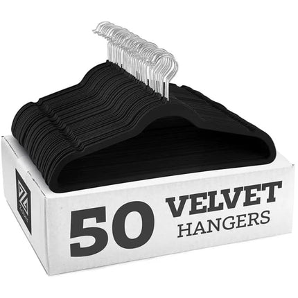 Garment Hangers Set 50PCS Flocking Style 45cm Black Non Slip Clothes Rack Closet