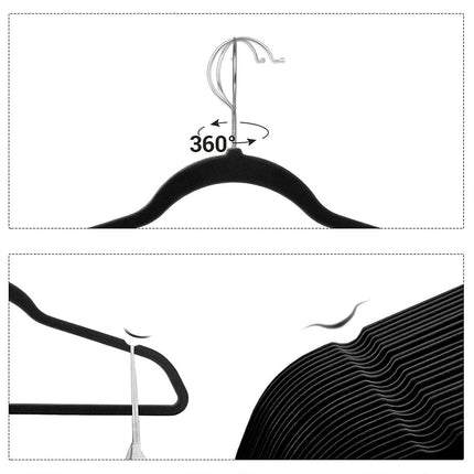 Garment Hangers Set 50PCS Flocking Style 45cm Black Non Slip Clothes Rack Closet
