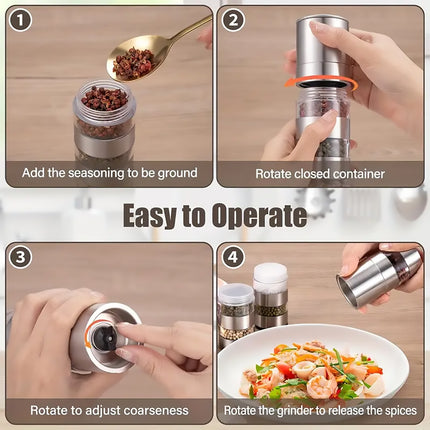 5 in 1 Stainless Steel Salt and Pepper Grinder Manual Spice Grinder Bottle Kitchen
