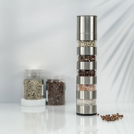 5 in 1 Stainless Steel Salt and Pepper Grinder Manual Spice Grinder Bottle Kitchen