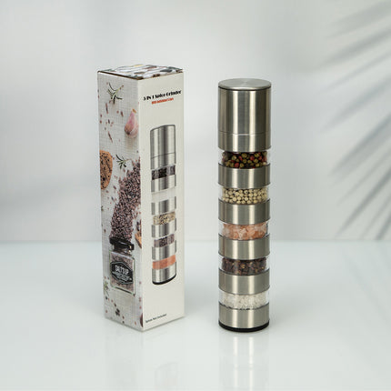5 in 1 Stainless Steel Salt and Pepper Grinder Manual Spice Grinder Bottle Kitchen
