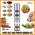 5 in 1 Stainless Steel Salt and Pepper Grinder Manual Spice Grinder Bottle Kitchen