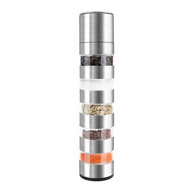 5 in 1 Stainless Steel Salt and Pepper Grinder Manual Spice Grinder Bottle Kitchen