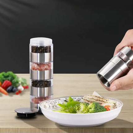 5 in 1 Stainless Steel Salt and Pepper Grinder Manual Spice Grinder Bottle Kitchen