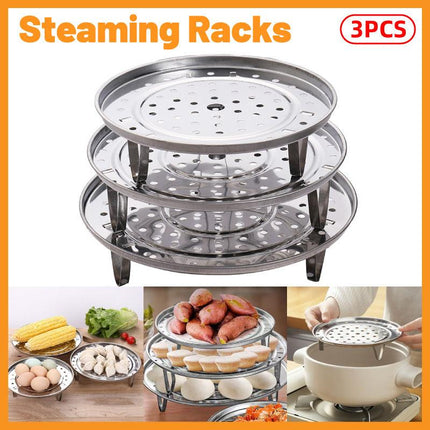 3pcs Stainless Steel Steamer Basket Steamer Tray Rack Waterproof Steam Cooking